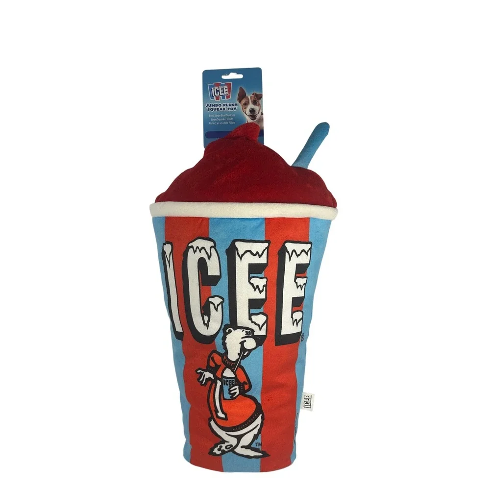 ICEE Jumbo Plush Squeak Dog Toy 20 inch Red Blue New Slushy Cup Cuddle Pillow